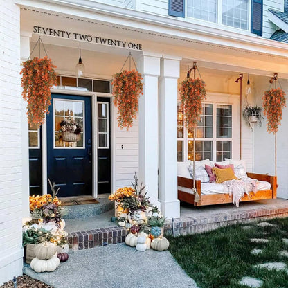 RECUTMS Artificial Fall Flowers Artificial Hanging Plants Faux Autumn Plants Faux Hanging Plants Fake for Indoor Outdoors,No Basket (Orange)