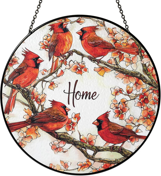 Cardinal Suncatcher Stained Glass Window Hanging Decor, Cardinals Memorial Gifts for Loss of Loved