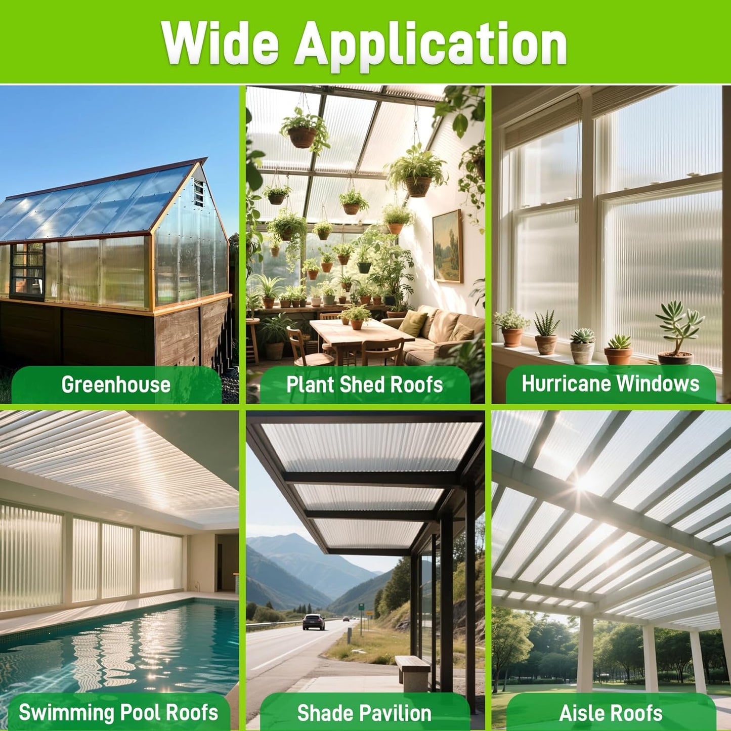 8PCS 10' x 6' x 0.16'' Polycarbonate Greenhouse Panels Sheets, Twin-Wall Roof Panels, Waterproof UV Protected Corrugated Plastic Roof Panels Sheets, Clear Replacement Panels for Greenhouse