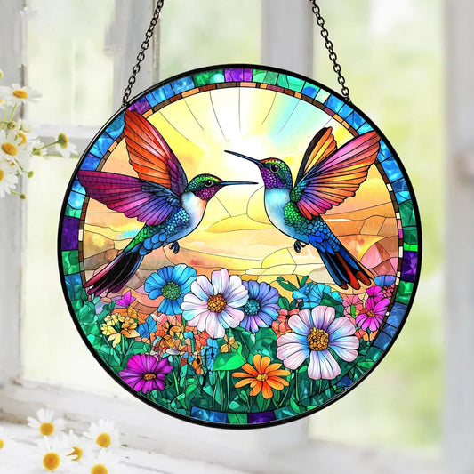 Hummingbird Suncatcher Stained Glass Window Hanging Decor, Hummingbird Gifts for Women, Birds
