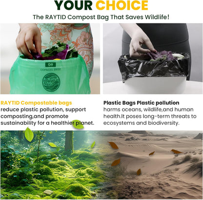 Compostable Bags, 6 Gallon Food Scraps Yard Waste Bags,Fits 5-6-8 Gallon trash can, 30 Liter, 70Count, Heavy Duty 0.85 Mils, ASTMD 6400 Kitchen Trash Bags, BPI&OK compost HOME certified