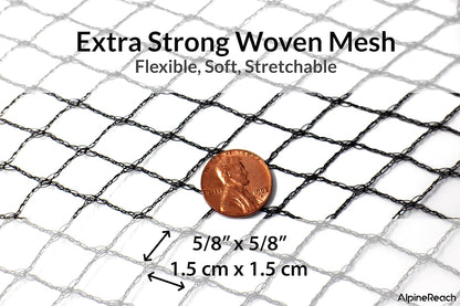 AlpineReach Garden Netting 7.5 x 100 ft Heavy Duty Bird Net, Deer, Plant Protection Extra Strong Woven Mesh, Reusable Kit with Zip Ties, Animal Fencing for Fruits Trees, Black