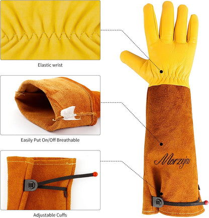Large Gardening Gloves for Men&Women, Professional Rose Pruning Gloves Thorn Proof, Adjustable Cuff, Breathable Leather Cowhide Long Garden Gloves,Garden Gifts & Tools for Gardener,Yard Work