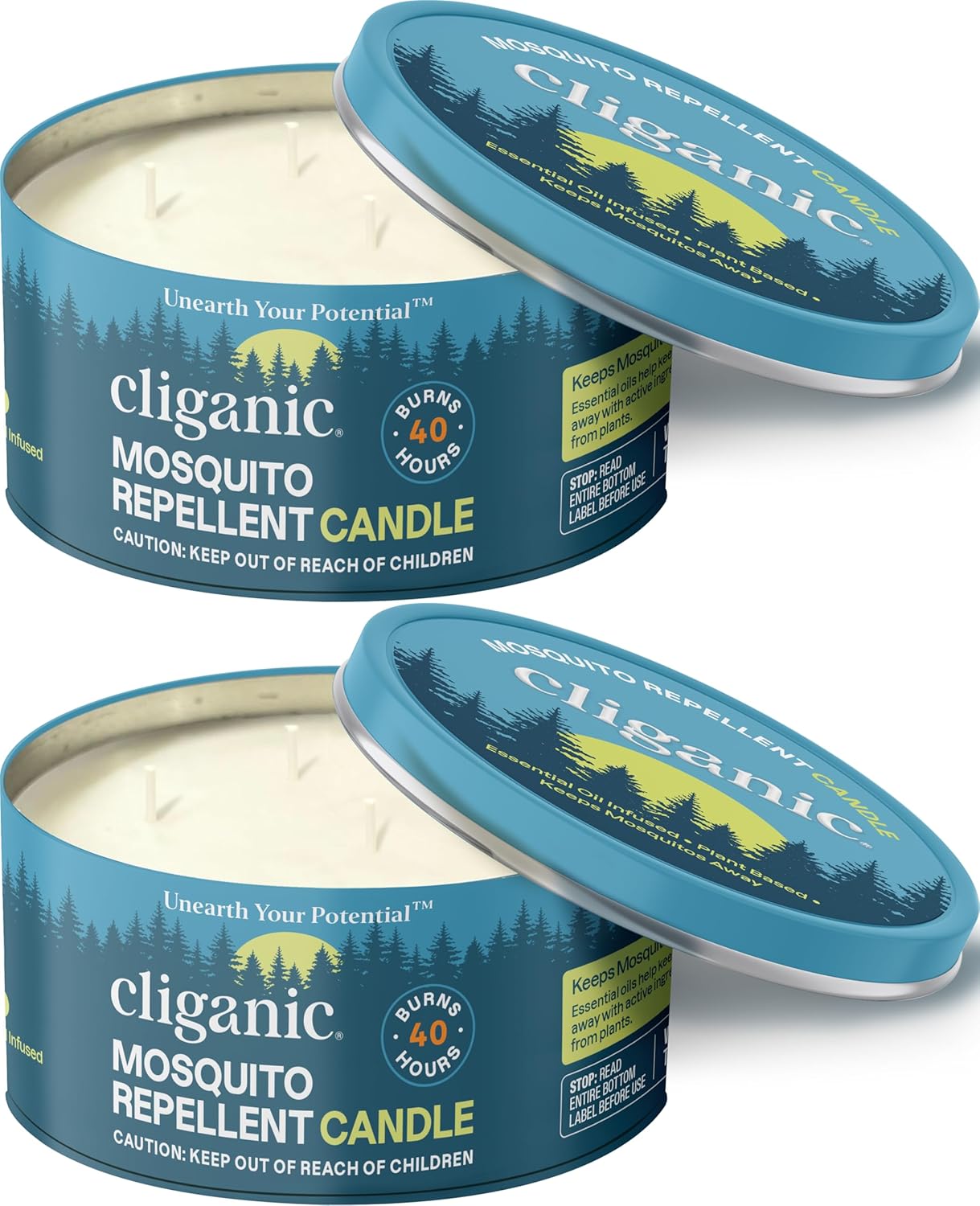 Cliganic Natural Mosquito Repellent Candle (Large 22oz, Pack of 2) | Citronella, DEET Free, Essential Oil Infused for Outdoor, Camping | Burns 40 Hours
