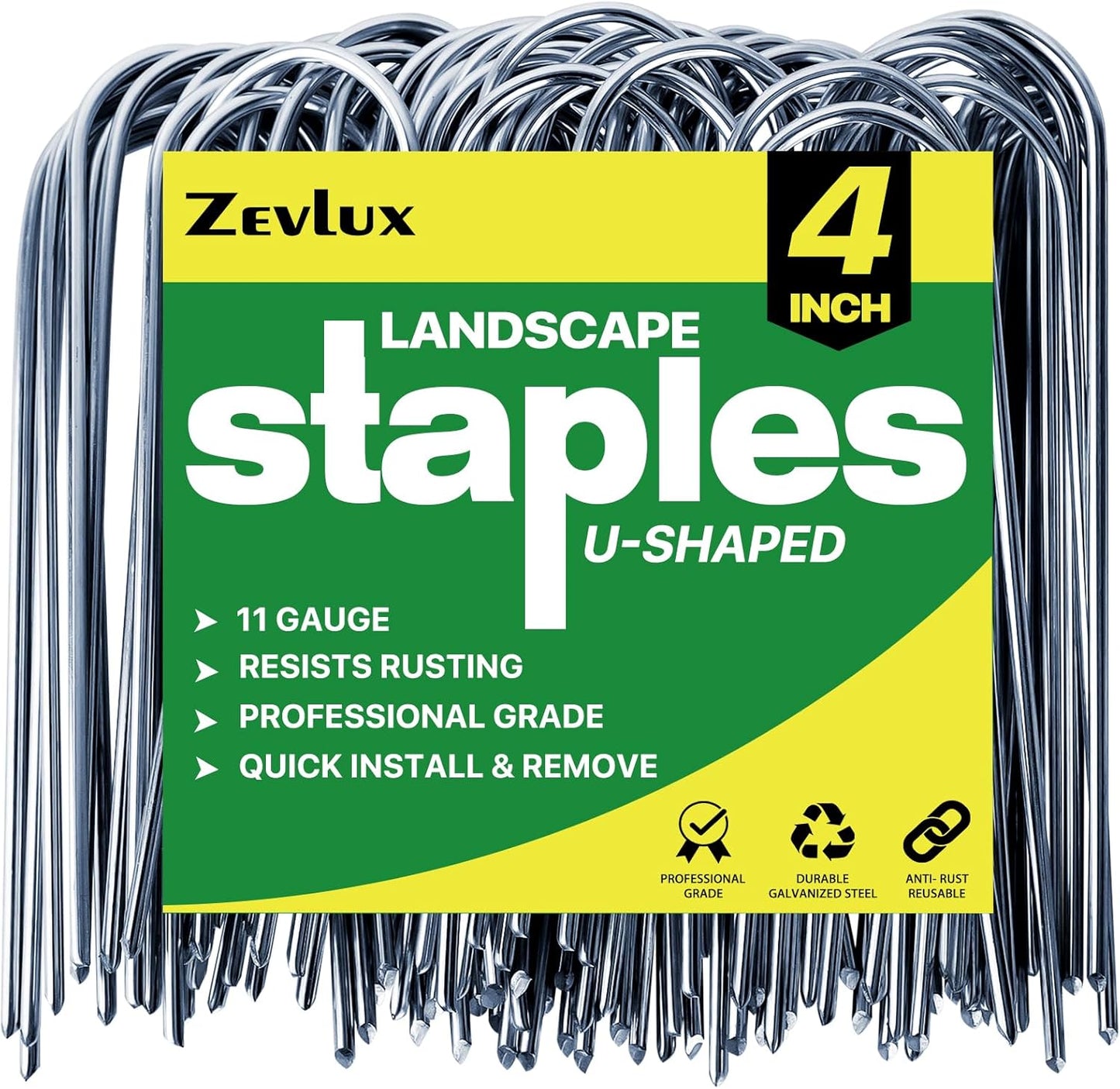 4 Inch 80 Pack 11 Gauge U - Shape Garden Stakes Set: Drip, Line & Irrigation Tubing Stakes, Galvanized Landscape Staples for Tube, Lawns, Weed Barriers, Landscape Fabrics, Irrigation Hose, Floor Mats