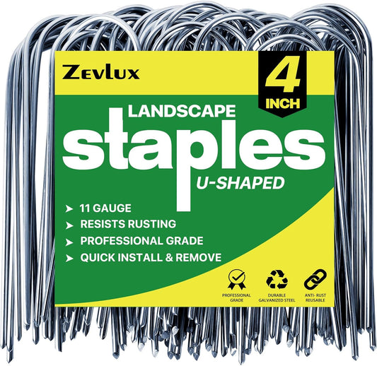 4 Inch 80 Pack 11 Gauge U - Shape Garden Stakes Set: Drip, Line & Irrigation Tubing Stakes, Galvanized Landscape Staples for Tube, Lawns, Weed Barriers, Landscape Fabrics, Irrigation Hose, Floor Mats