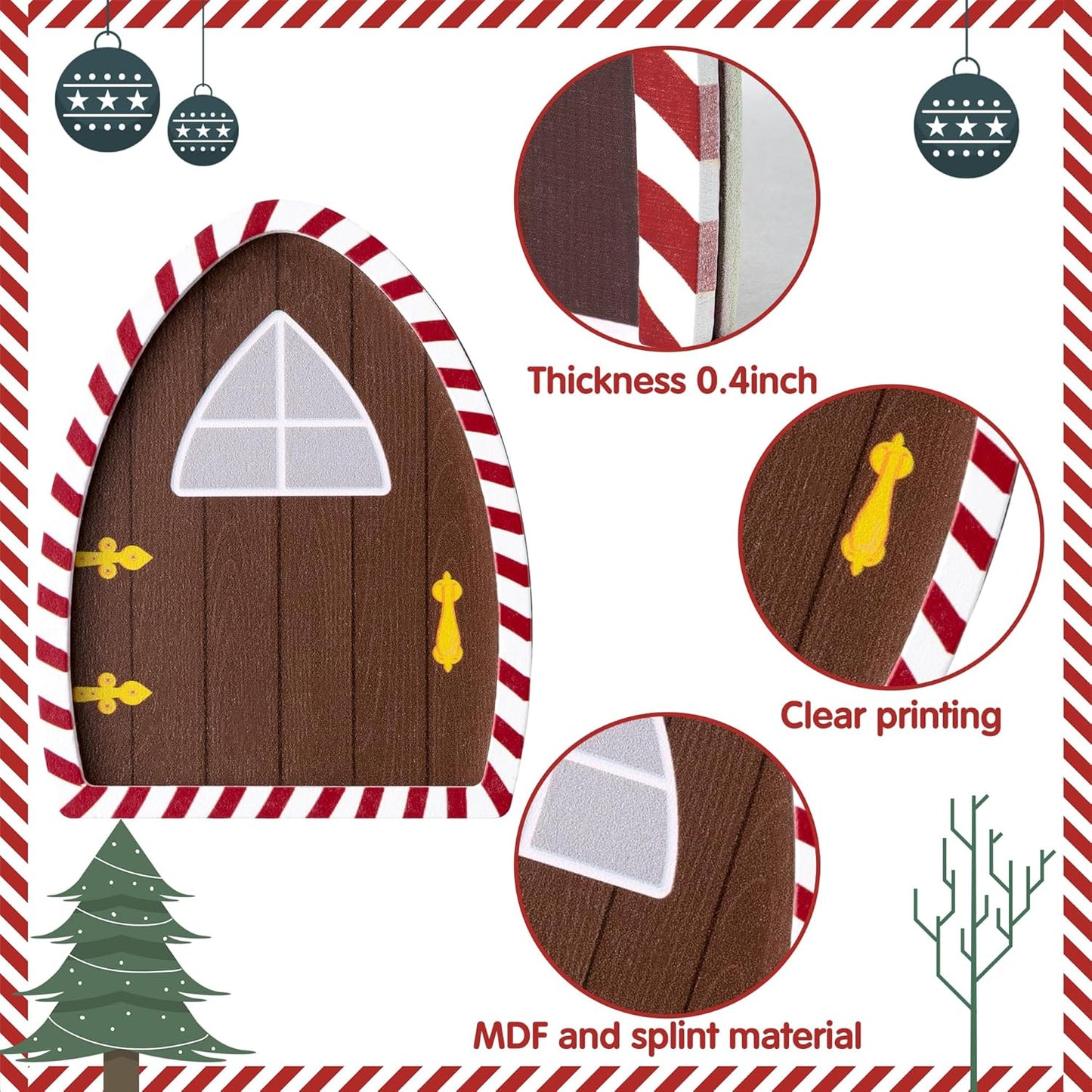 Haooryx Christmas Magic Wooden Miniature Fairy Doors Accessories - 22Pcs Christmas Elf Magic Door for Wall Fairies Magical Door Decoration Christmas Party Outdoor Xmas Decor (Red & White Border)