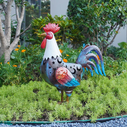 LIFFY Metal Rooster Yard Decor,18" Solar Rooster Outdoor Decor with LED Lights,Chicken Home Decorative Ornaments,Garden Statues for Outside Patio Backyard Landscape Lawn
