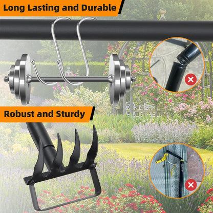 Action Stirrup Hoe Garden Tool Weed Puller with Adjustable Long Handle, Heavy Duty Hula Hoe and 4 Tines Rake 2 in 1 Gardening Tools Garden Cultivator for Weeding Soil Loosening, Black