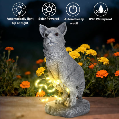Garden Statues Dog Statue with Solar LED Light, Ideal Gifts for Friends or Family's Birthday, Outdoor Decorations for Yard