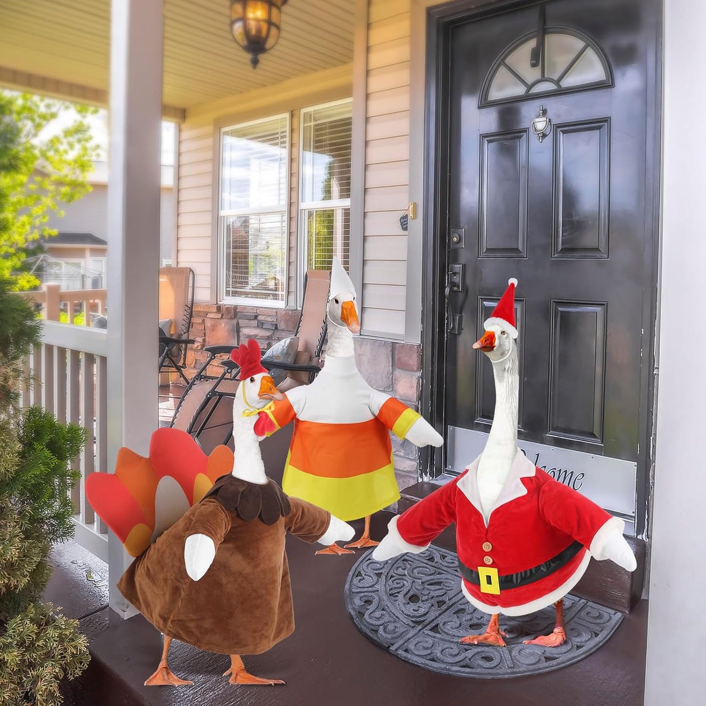 3 Set Halloween Goose Outfit Fall Christmas Lawn Porch Goose Cloth Costume Thanksgiving Xmas Outdoor Patio Yard for 23'' Lawn Gooses Outdoor Decoration