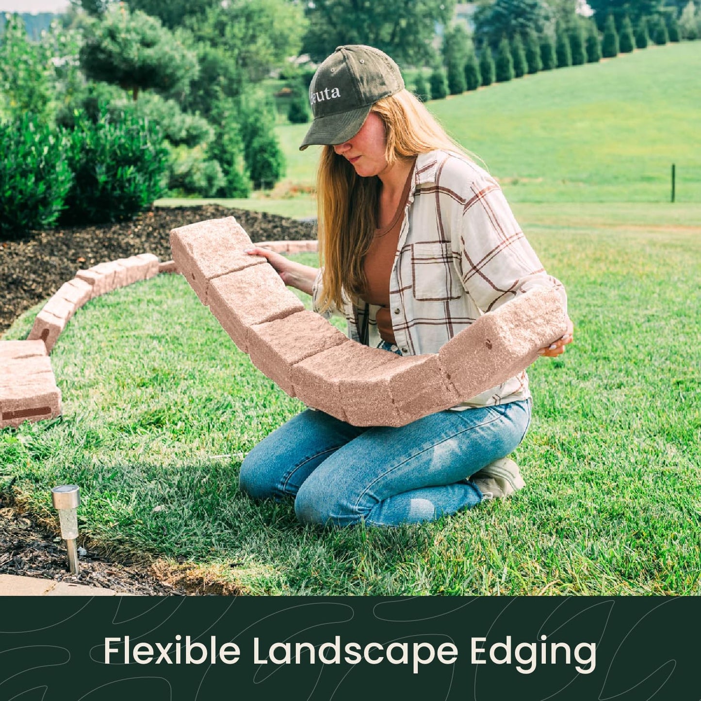 Beuta Landscape Edging | Garden Edging Border | Faux Stone Blocks for Lawn Edging, Flower Beds & Yard Edging – 10 Pack | Each Section Has 6 Blocks 48" L x 4" W x 6.5" H | 20 Spikes | Sandstone