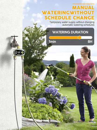 2 Zone Sprinkler Timer with Brass Inlet and Outlet - Water Timer for Garden Hose with Rain Delay/Manual Watering/Automatic Drip Irrigation Controller System for Garden Watering