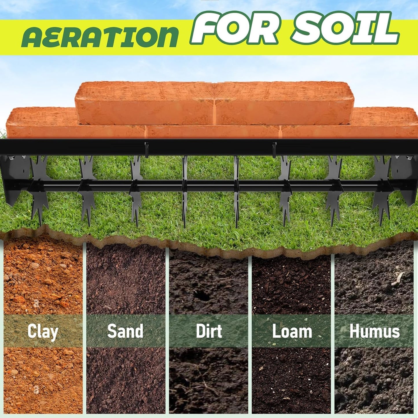 32" Tow Behind Lawn Aerator with Galvanized Steel Tines and Wide Tow Bar Black Lawn Aerator, Soil Penetrator Spikes Tractor for Home Yard Farm Use