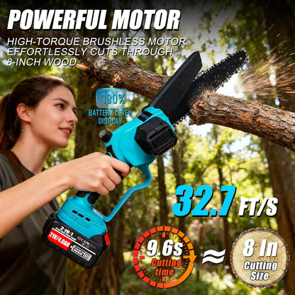 2-In-1 Electric Pole Saws for Tree Trimming, 8 Inch Mini Chainsaw with Extension Pole&2×4.0Ah Batteries, 16FT Cordless Pole Saw Battery Powered, Brushless Motor, Tree Trimmer Limb Branch Cutter Pruner