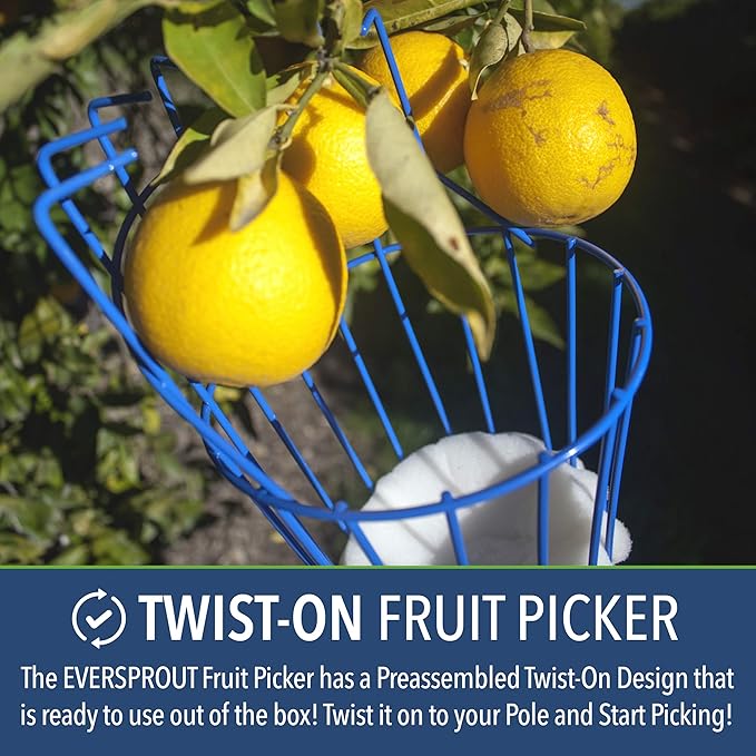EVERSPROUT 1.5-3ft Durable Fruit Picker with 10+ Foot Reach – Telescoping Fruit Picker Pole, Lightweight Twist-On Fruit Picking Tool with Basket, Aluminium Extension Pole for Tree Fruit Harvesting