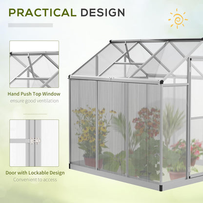 Outsunny 6' x 6' Greenhouse for Outdoors, Polycarbonate Greenhouse with Rain Gutter and Roof Vent, Aluminum Walk-in Green Houses for Outside Patio Backyard Garden