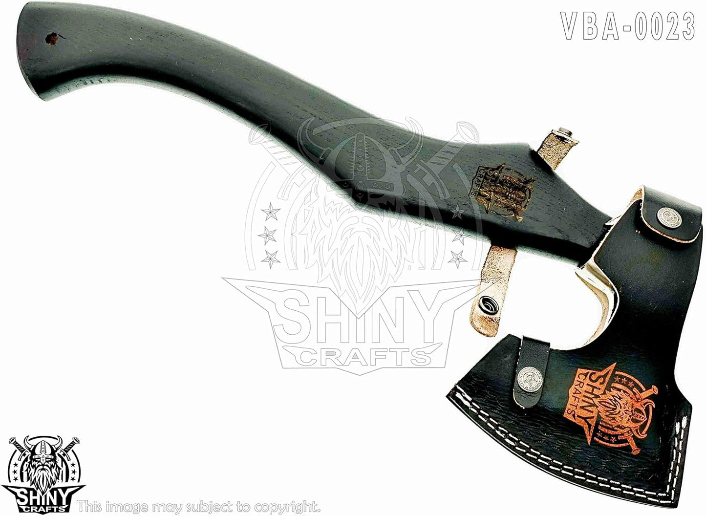 SHINY CRAFTS-Viking Axe Mens Axes Gifts for him Hatchet with Leather Sheath-Handmade Viking Axe with Carbon Steel Head Ashwood Handle Viking Gifts for Men with Premium Quality Leather Sheath (SCA 23)