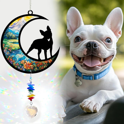 Boston Terrier Memorial Suncatcher, Personalized Pet Memorial Sun Catcher with Name Date, Dog Remembrance Gifts, Pet Loss Sympathy Rainbow Maker Heart Crystal Suncatcher for Window Garden