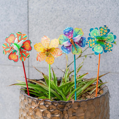 Topadorn Metal Floral Garden Stakes Waterproof Wind Spinner Decor - Colorful Windmill Design for Patio, Lawn, Garden, for Plant Lovers,4 Pack