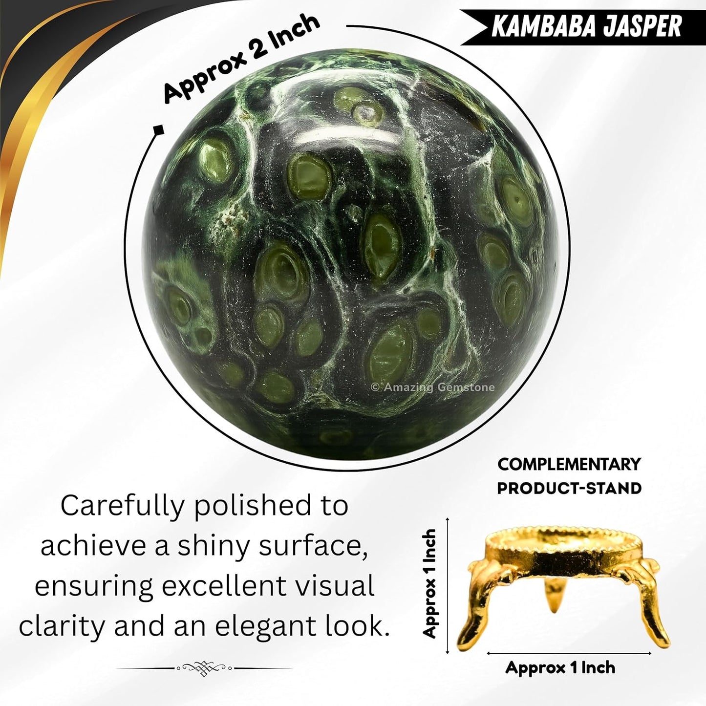 Amazing Gemstone Kambaba Jasper Crystal Ball with Stand - 2 Inches Crystal Sphere Meditation Balls for Witchcraft and Decorative Balls