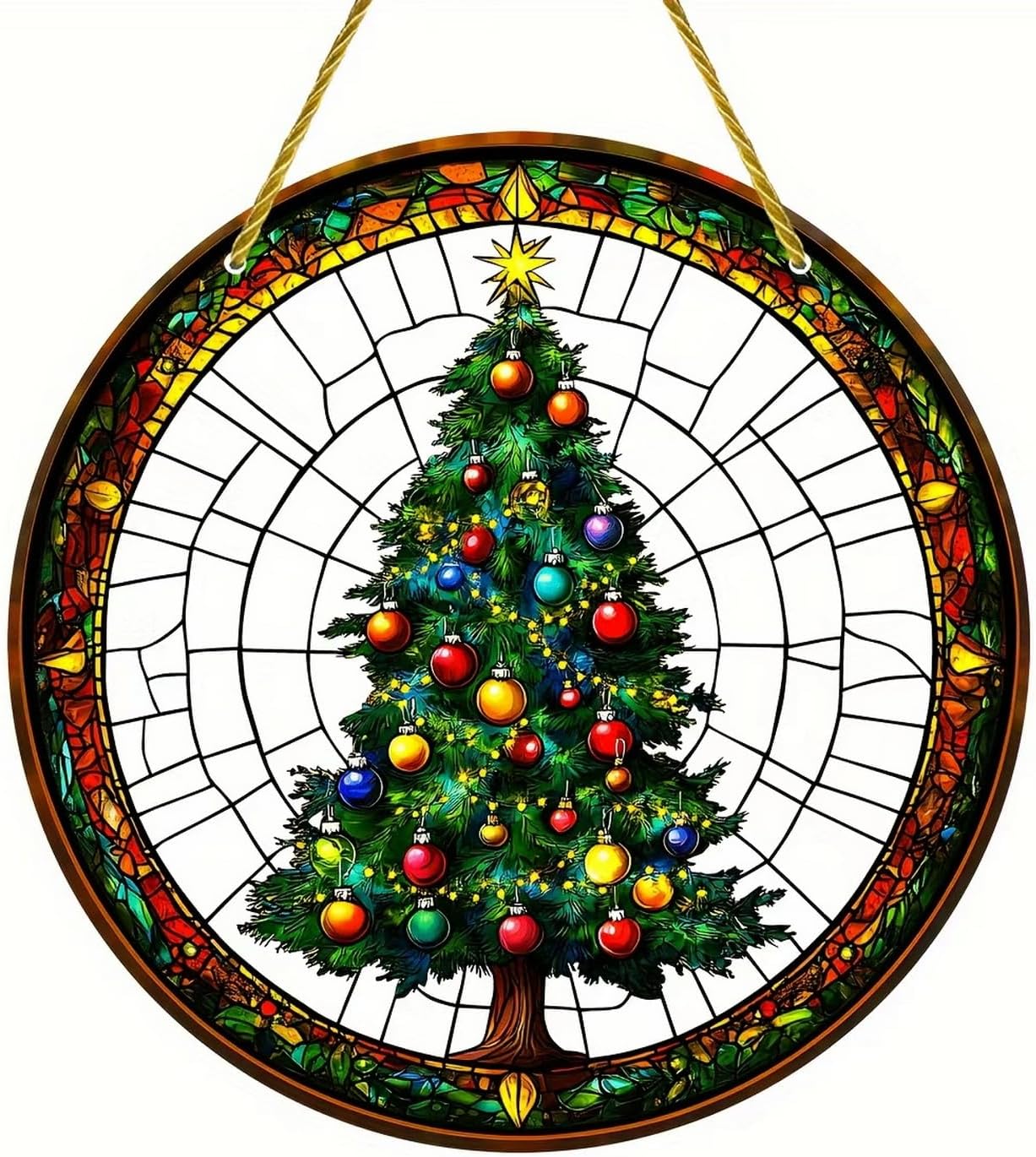 7.87inch Christmas Tree Sun Catcher for Window Hanging Round Acrylic Hanging Suncatcher for Garden Decor ，Wall Home, Kitchen, Housewarming Women Neighbor Winter Xmas Decor Gifts