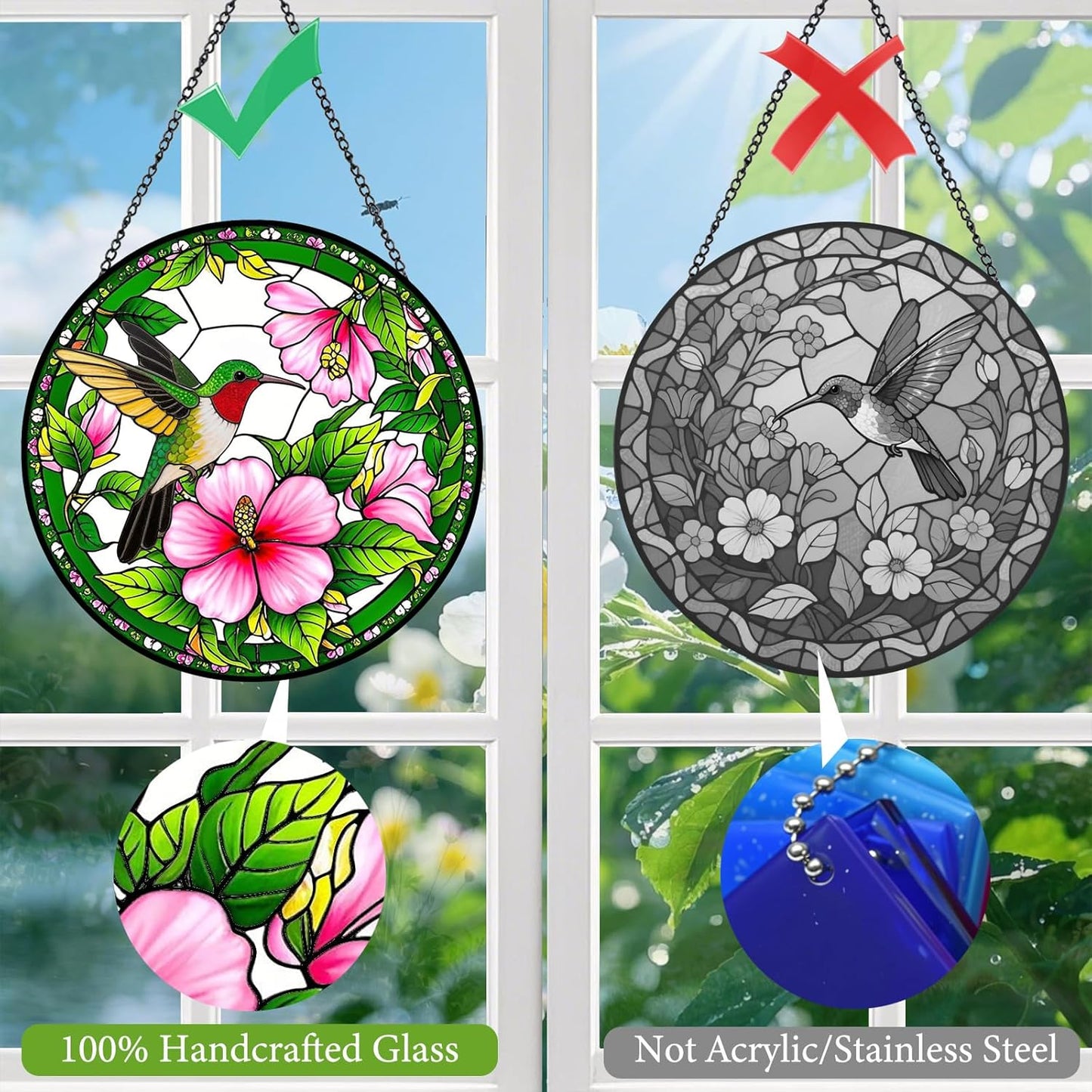 Hummingbird Suncatchers Stained Glass for Windows Hanging - 8'' Sun Catchers Indoor Window Garden Suncatcher, Stain Glass Window Hanging for Home Decor, Wall Art, Gifts for Women