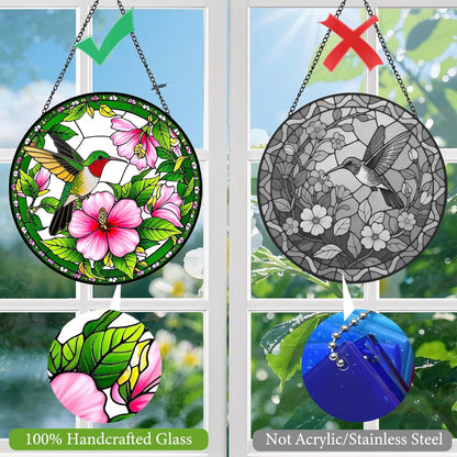 Hummingbird Suncatchers Stained Glass for Windows Hanging - 8'' Sun Catchers Indoor Window Garden Suncatcher, Stain Glass Window Hanging for Home Decor, Wall Art, Gifts for Women