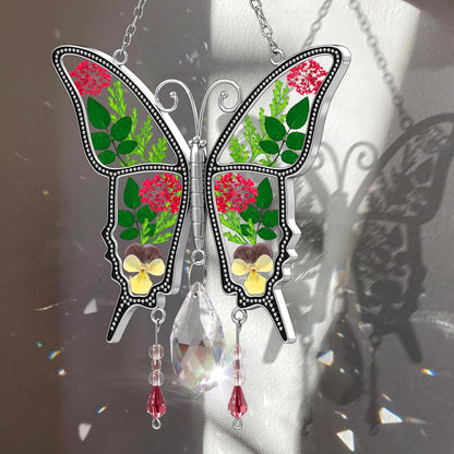 KY&BOSAM Butterfly Suncatcher for Windows Stained Glass Crystal Wind Chimes with Metal Charms Colorful Rainbow Prisms Garden Decor for Mom/Grandma, Christmas Wedding Gifts 8" Hanging Ornaments
