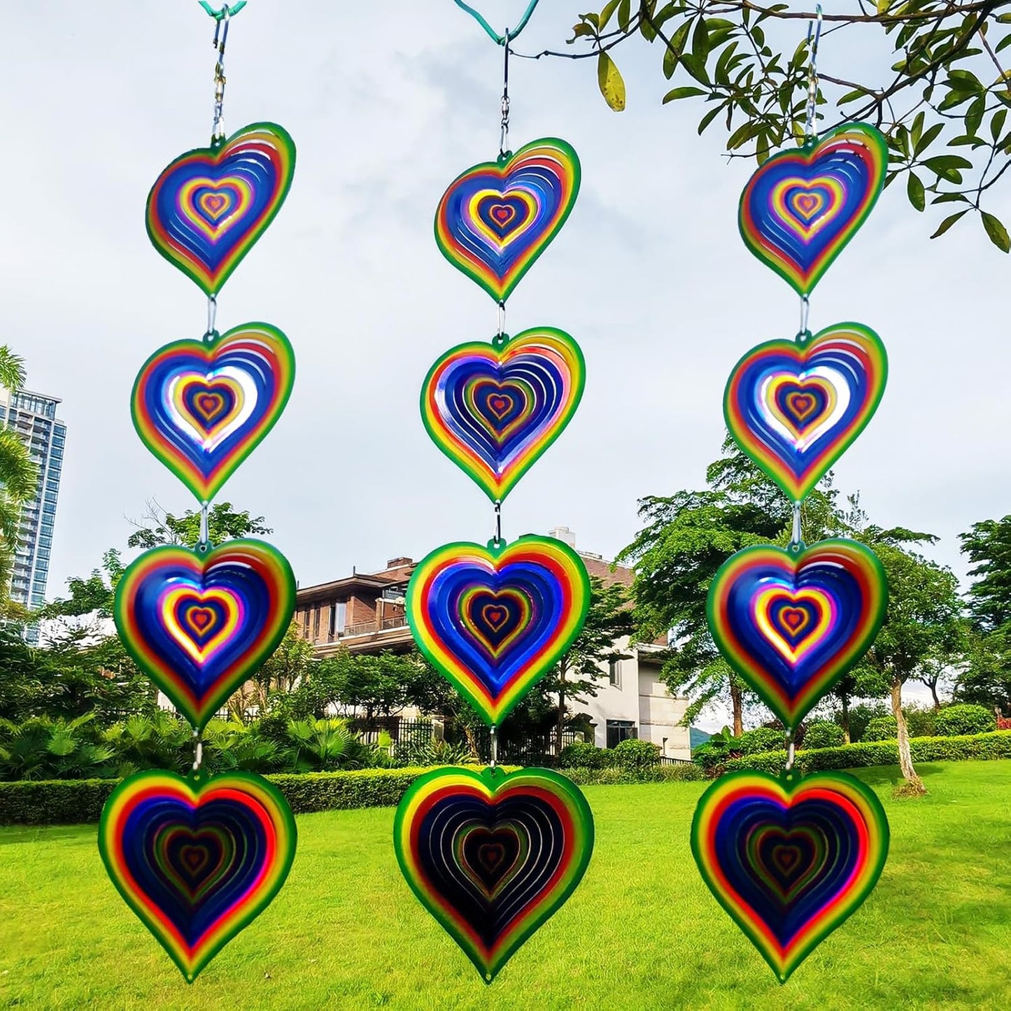 DJUAN Wind Spinners Outdoor Garden Decor,Stainless Steel Heart Wind Spinner for Yard Art Ornaments Porch Patio Balcony Home House, Christmas Party Decorations,Birthday Gifts for Mom Women Grandma aunt