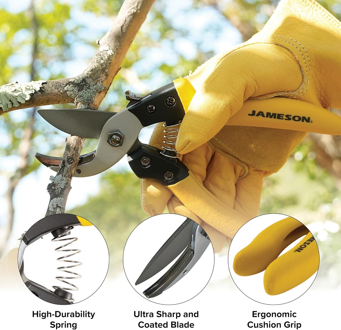 Jameson Anvil Pruning Shears – Heavy-Duty Professional Grade Pruner, 3/4” Cutting Capacity, Non-Stick Coating, Ergonomic Grip, Durable Aluminum Frame for Precision and Long-Lasting Performance