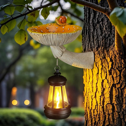 Mushroom with Snail and Lantern Cute Solar Statue Light Garden Decoration Resin Decoration Painted Design Craft Ornament for Indoor Outdoor Gift(Yellow)