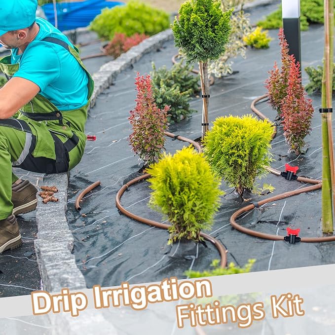 60 Pcs Drip Irrigation Fittings Kit 1/2 Inch Tubing Set Including 4 Switch Valves, 14 Tees, 14 Couplings, 14 Elbows and 14 End Cap Plugs Drip Irrigation Barbed Connectors for Drip or Sprinkler System