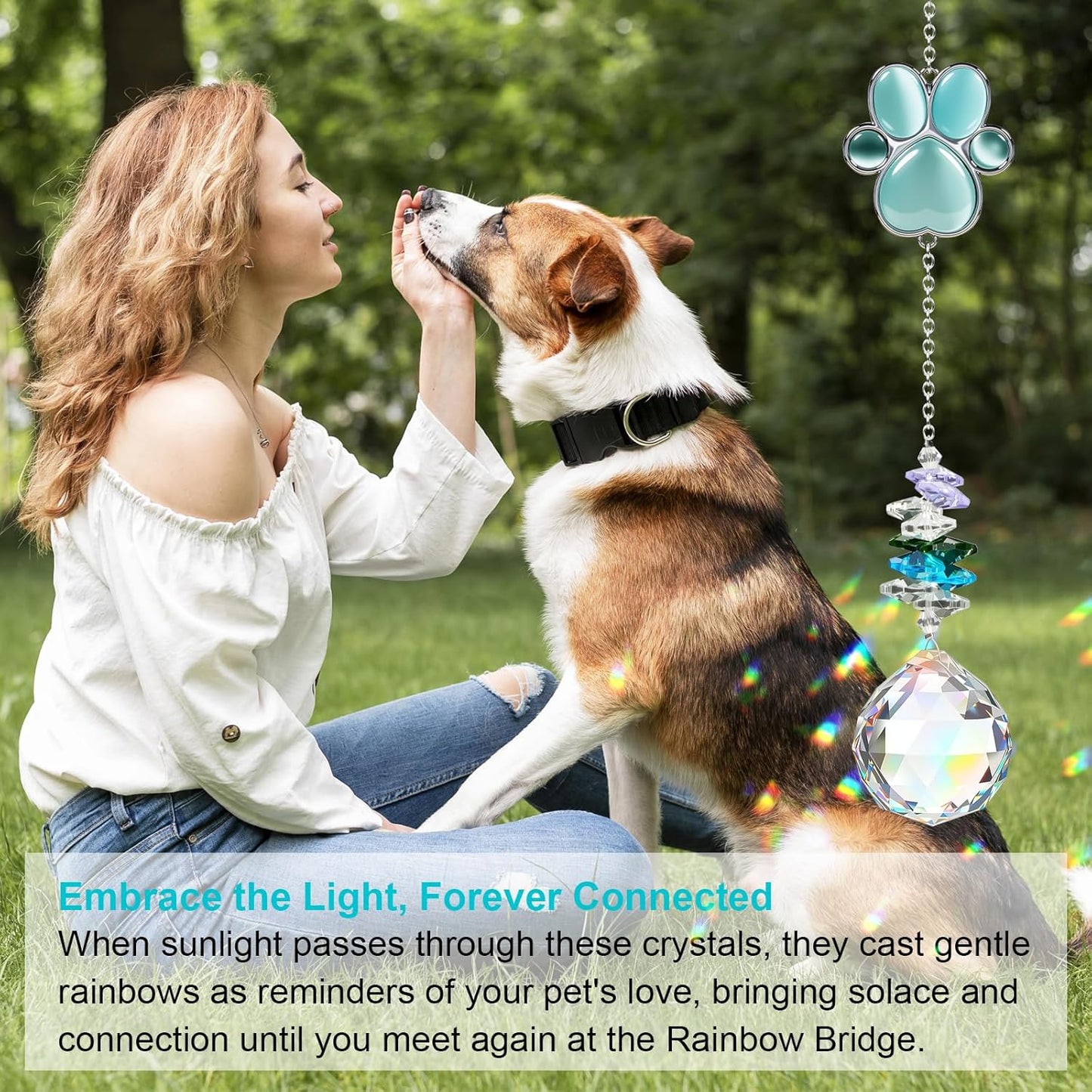 Pet Memorial Gifts for Loss of Dog or Cat, AVIMO Crystal Suncatcher with Rainbow Light Effect and Paw Print Design, Includes Fur Keepsake Keychain, Sympathy Gift Set for Remembrance & Bereavement