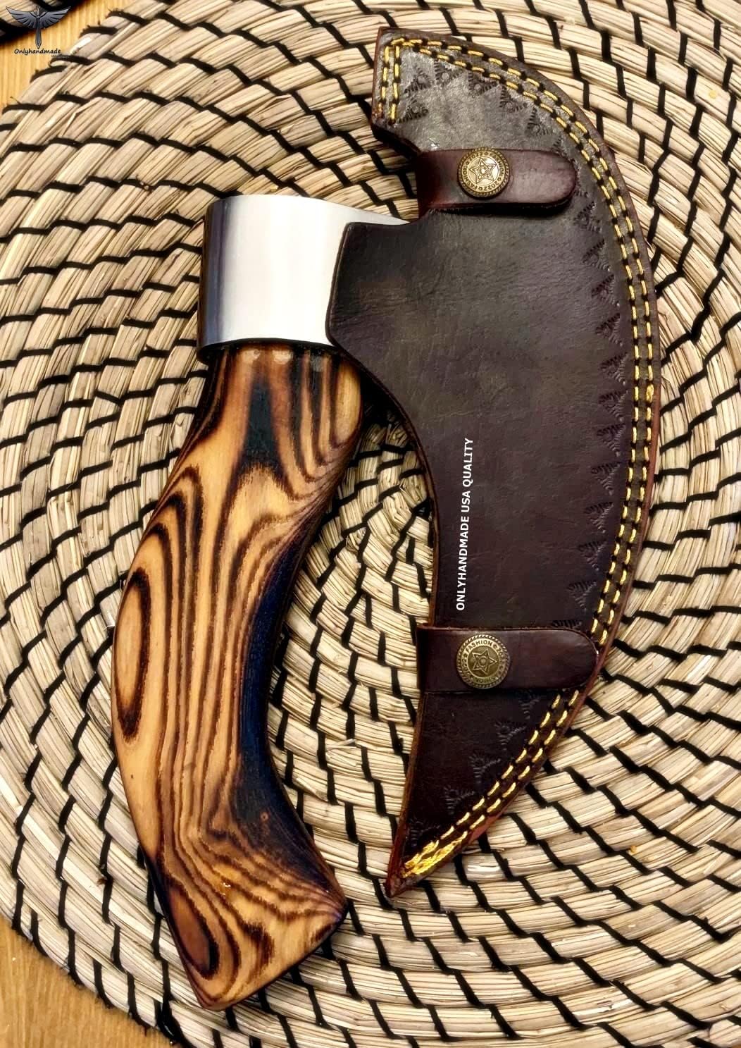 Viking Axe, Viking Hatchet Custom Handmade Pizza Cutting Axe with Leather Sheath, Meat Cutting Axe Personalized Gifts, Gifts for Him, in USA (Cognac)