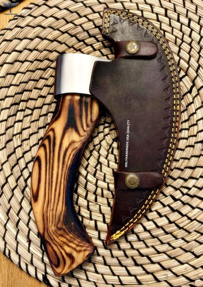 Viking Axe, Viking Hatchet Custom Handmade Pizza Cutting Axe with Leather Sheath, Meat Cutting Axe Personalized Gifts, Gifts for Him, in USA (Cognac)