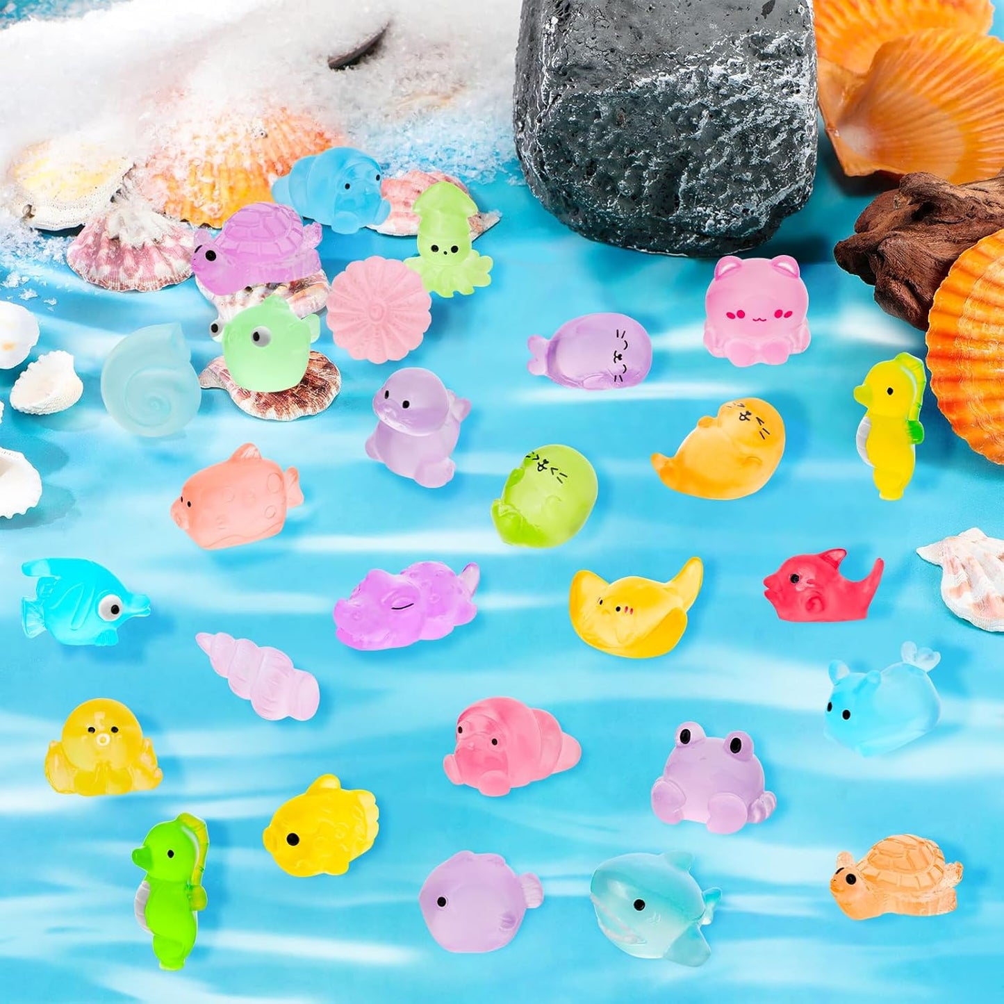 60 Pcs Luminous Mini Ocean Resin Animals 20 Style Bulk to Hide Tiny Sea Animals Figures Glow in The Dark Miniature Resin Turtles for DIY Dollhouse Garden Micro Landscape Aquarium Fish Tank Sea Decor
