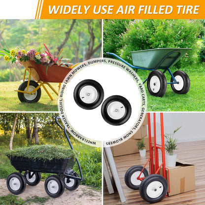 4.80/4.00-8" Air Filled Wheelbarrow Tire,Heavy-Duty Replacement Tire and Inner Tube Set with 3/4 & 5/8 Wheel Bearing and Spacer Kit included,Tubed Tires Non-Slip for Garden Cart Wagon (White)