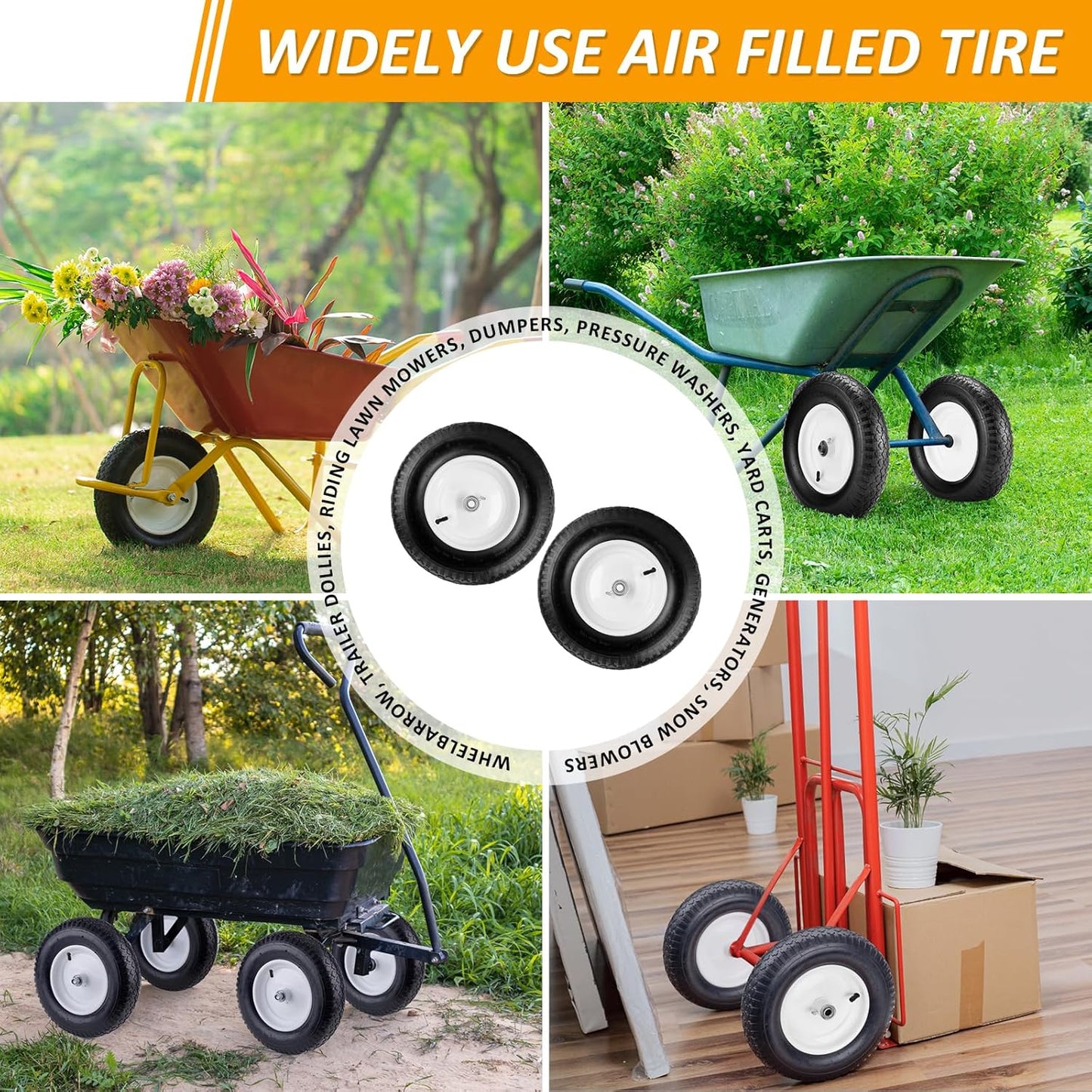 4.80/4.00-8" Air Filled Wheelbarrow Tire,Heavy-Duty Replacement Tire and Inner Tube Set with 3/4 & 5/8 Wheel Bearing and Spacer Kit included,Tubed Tires Non-Slip for Garden Cart Wagon