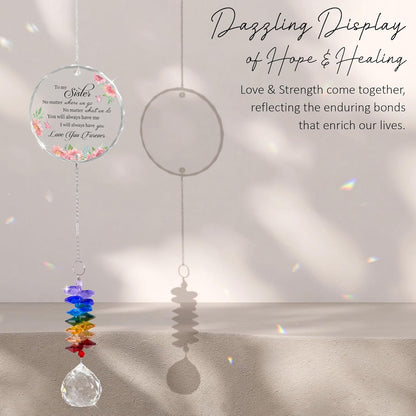 Glass Ornament Suncatcher - to My Sister Love You Forever - Christmas Birthday Gift for Sister - Gift from Sisters Brothers - Crystal Rainbow Maker - Idea for Sister - Hanging Home Decor