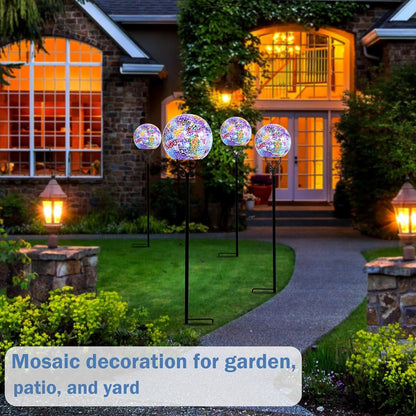 Solar Lights Outdoor Decorative Solar Mosaic Garden Stakes Cracked Glass Decorative Waterproof Outdoor Lights for Landscape Patio Yard Walkway Decoration Multi