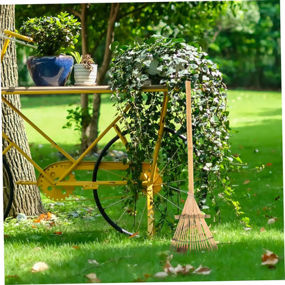 Milisten Gardening Tool Bamboo Rake Wood Handle Small Garden Rake for Loosening Weeding Gardening Tasks