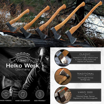 1844 Helko Werk Germany Traditional Black Forest Woodworker Axe - Made in Germany Hand Forged Bushcraft Axe and Forest Axe for Cutting Head 2.25 lbs, Handle 24 in. (Black Forest Wood Worker) #13562