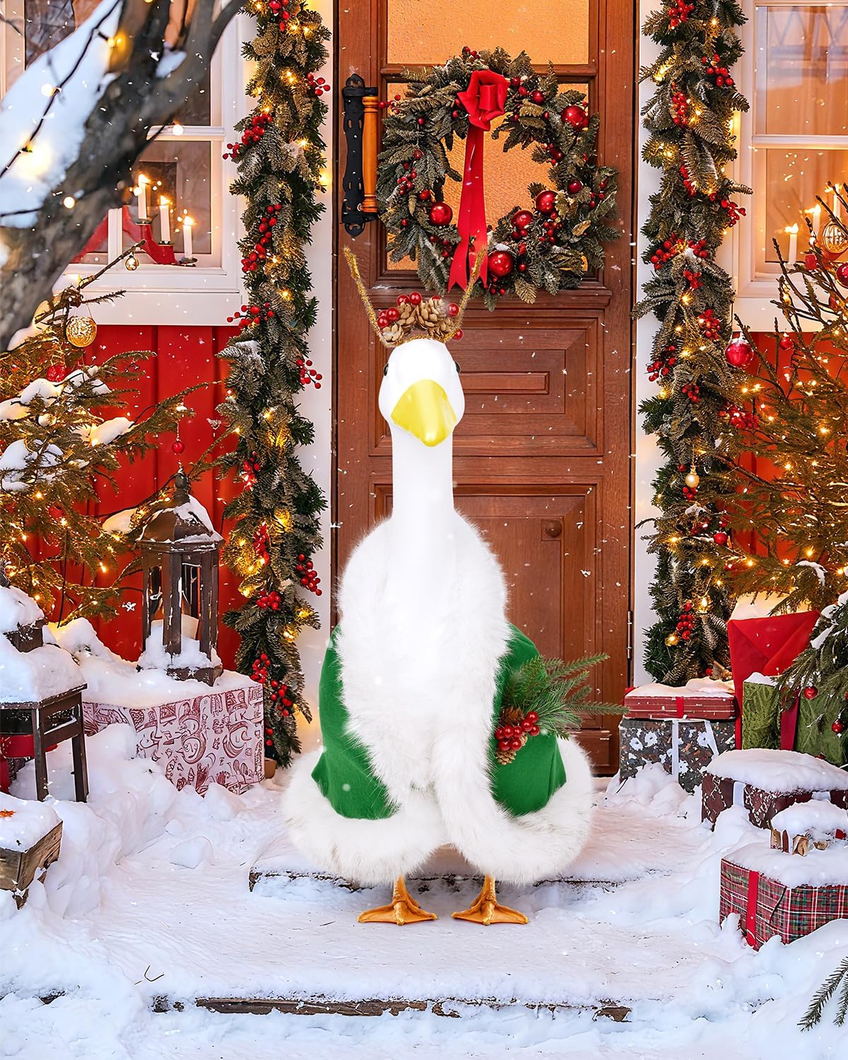 Christmas Porch Goose Outfits - Green Cape Custome Set for 23 inch Porch Goose, Christmas and Winter Outdoor Decor for Lawn, Yard & Garden