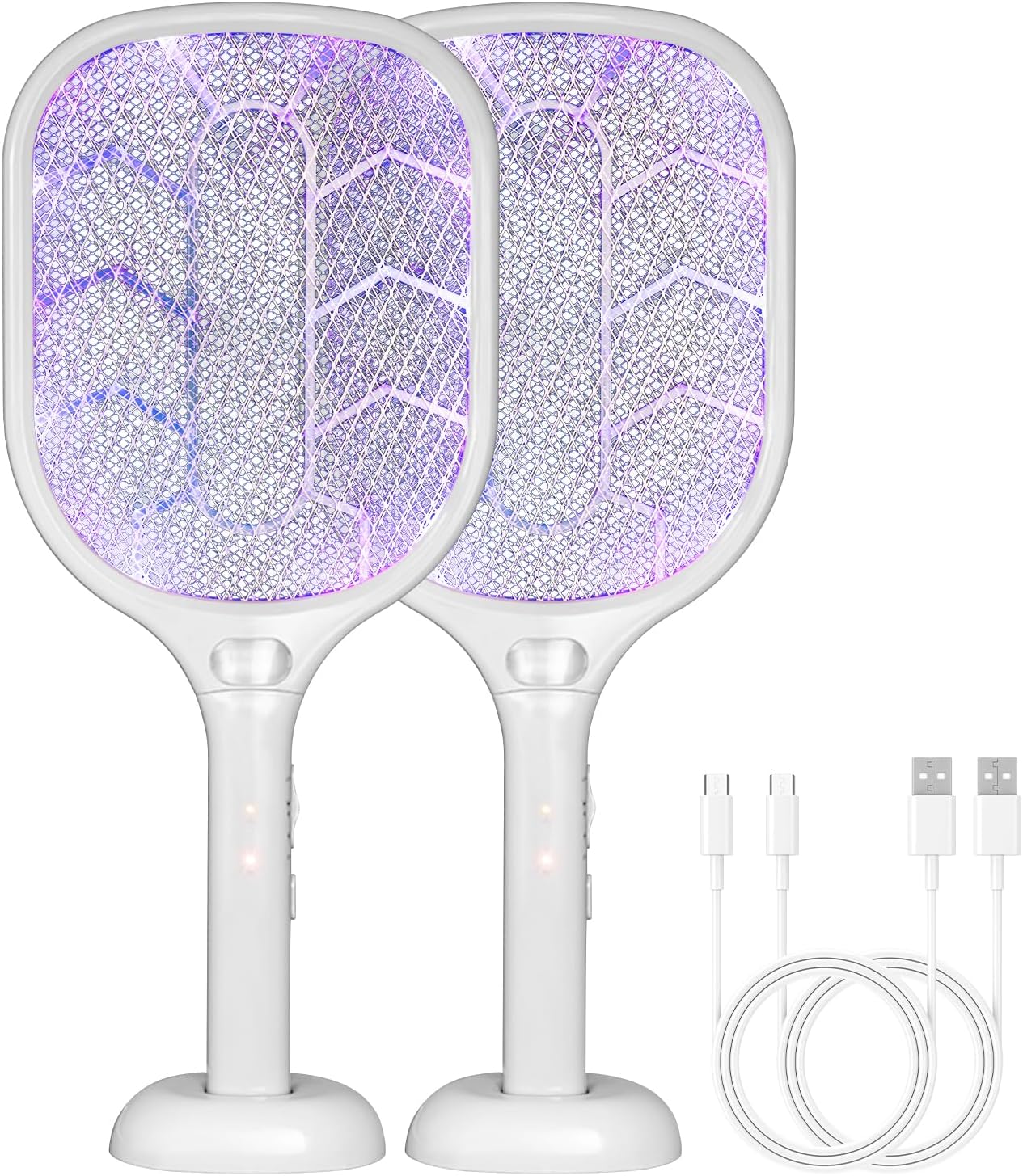 Lulant Electric Fly Swatter Racket,3000V Bug Zapper Racket,1800mA Battery Rechargeable Mosquito Killer, Type-C Rechargeable Base, Three-Layer Protective Safety Mesh for Indoor and Outdoor (2Pack)