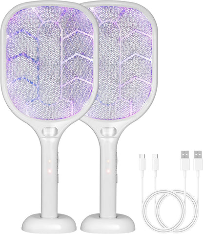 Lulant Electric Fly Swatter Racket,3000V Bug Zapper Racket,1800mA Battery Rechargeable Mosquito Killer, Type-C Rechargeable Base, Three-Layer Protective Safety Mesh for Indoor and Outdoor (2Pack)