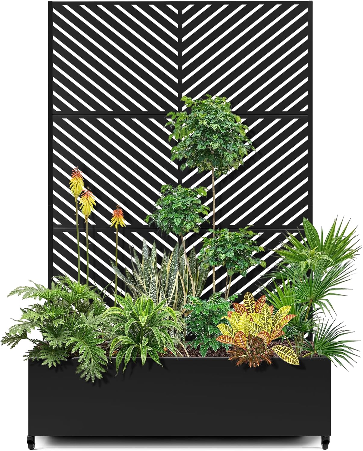 15.7"×70.9"×47.2" Metal Raised Garden Bed with Trellis and Wheels - Tall Trellis Planter Box for Climbing Plants, Vegetables & Vines - Outdoor Privacy Planters for Patio (Black-Parallel)