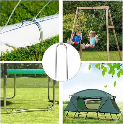 10inch Trampoline Stakes Heavy Duty Trampoline Parts Wind Stakes U Type 8pcs Ground Anchors High Wind Galvanized Steel Stakes for Trampoline Camping Tent Garden (Silver)