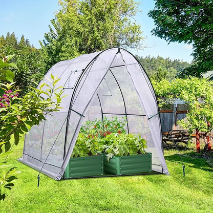 Ohuhu Portable Tunnel Greenhouse Outdoor: Heavy Duty Walk in Green House with Mesh Windows Durable Plastic PE Cover for Outside, 5.9x5.9x6.6 FT, White