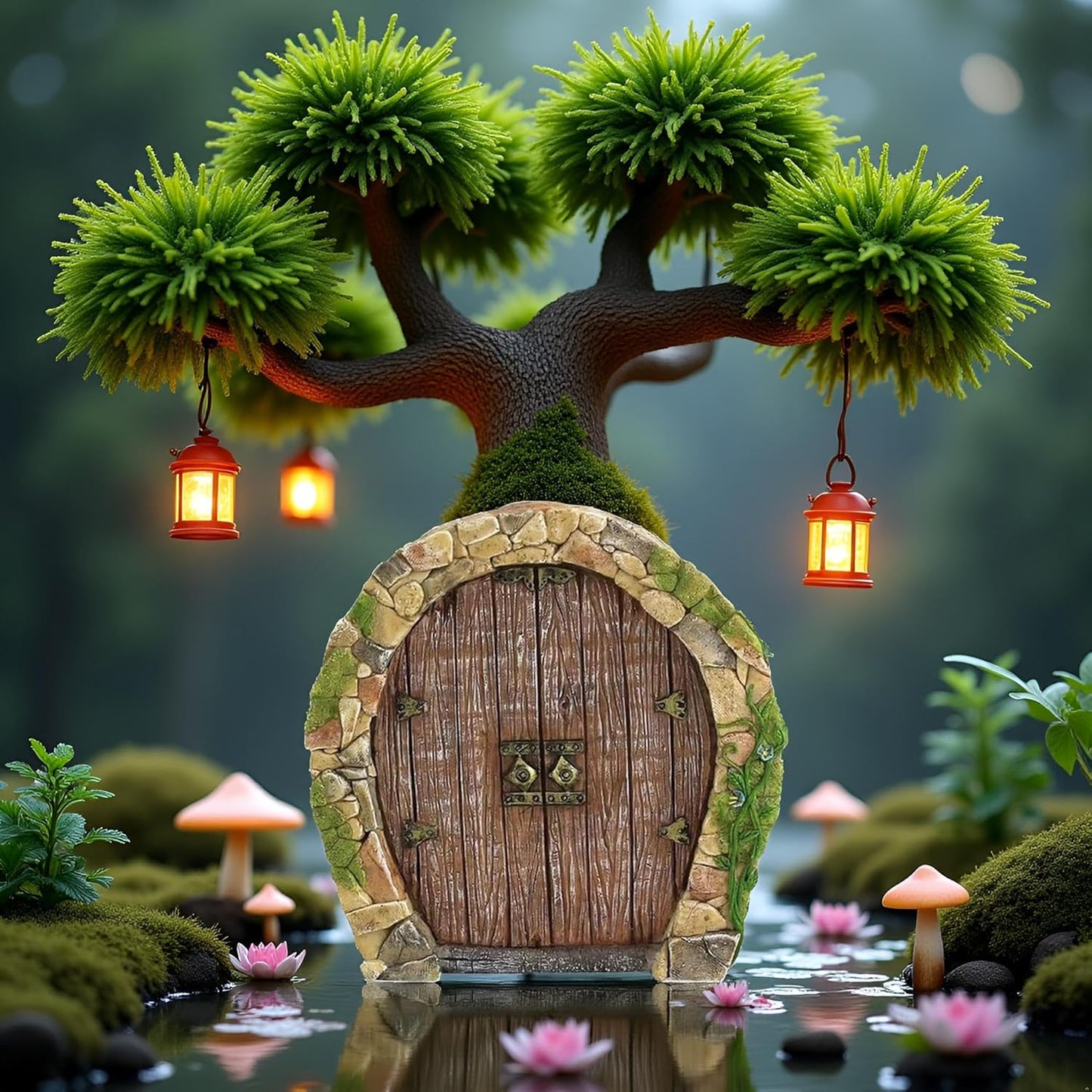 Brown Mini Fairy Garden Door for Tree, 3D Miniature Fairy Door, Bonsai Terrarium Micro Landscape Decoration Accessories, Garden Miniatures